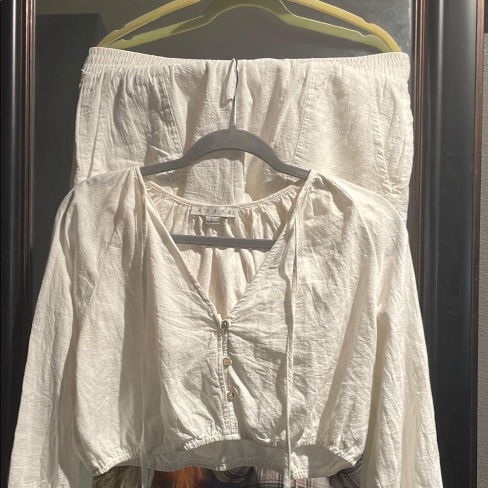 White Button-Up Blouse and Skirt Set